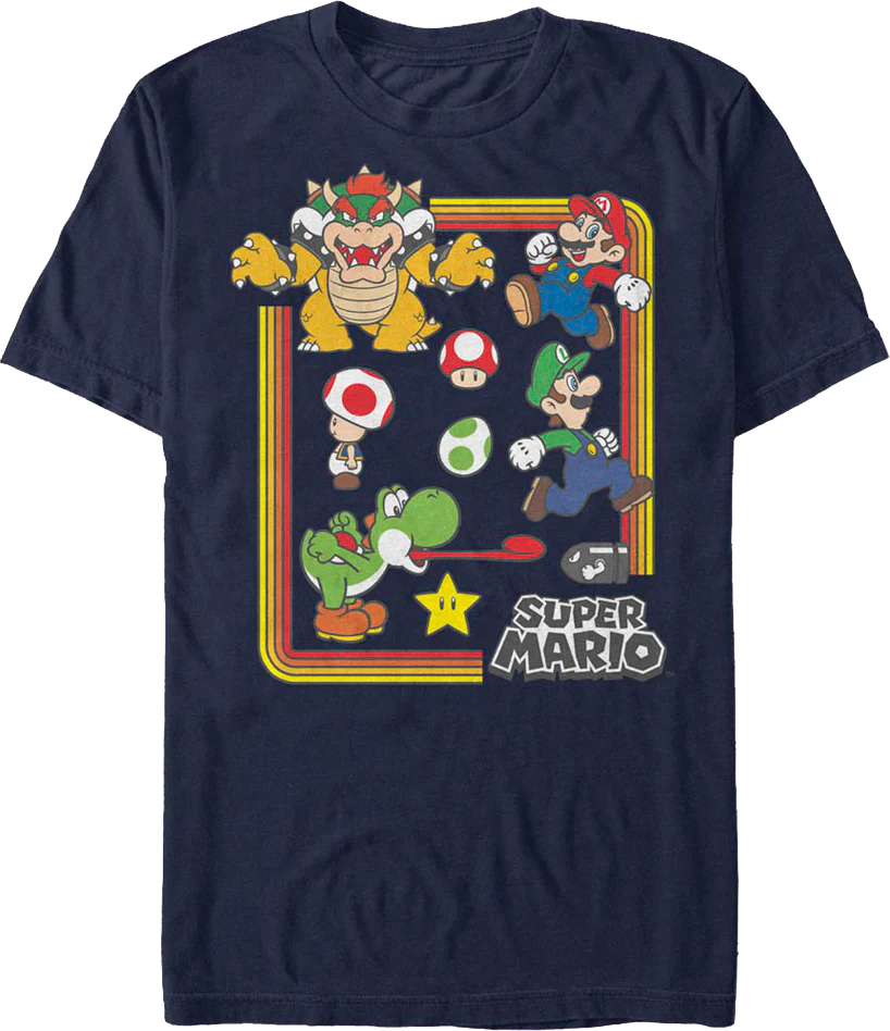 Navy Blue Nintendo Characters Super Mario Bros. T-Shirt