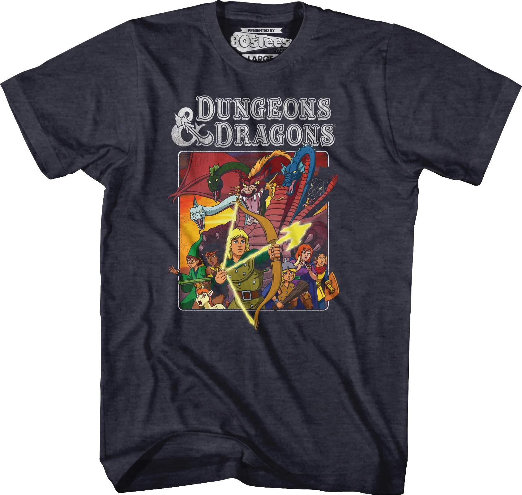 Navy Heather Cartoon Characters Dungeons & Dragons T-Shirt