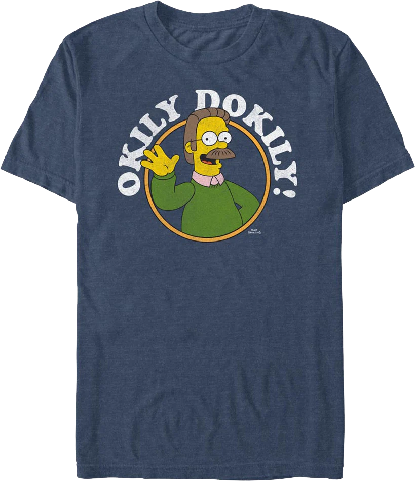 Navy Heather Ned Flanders Okily Dokily Simpsons T-Shirt