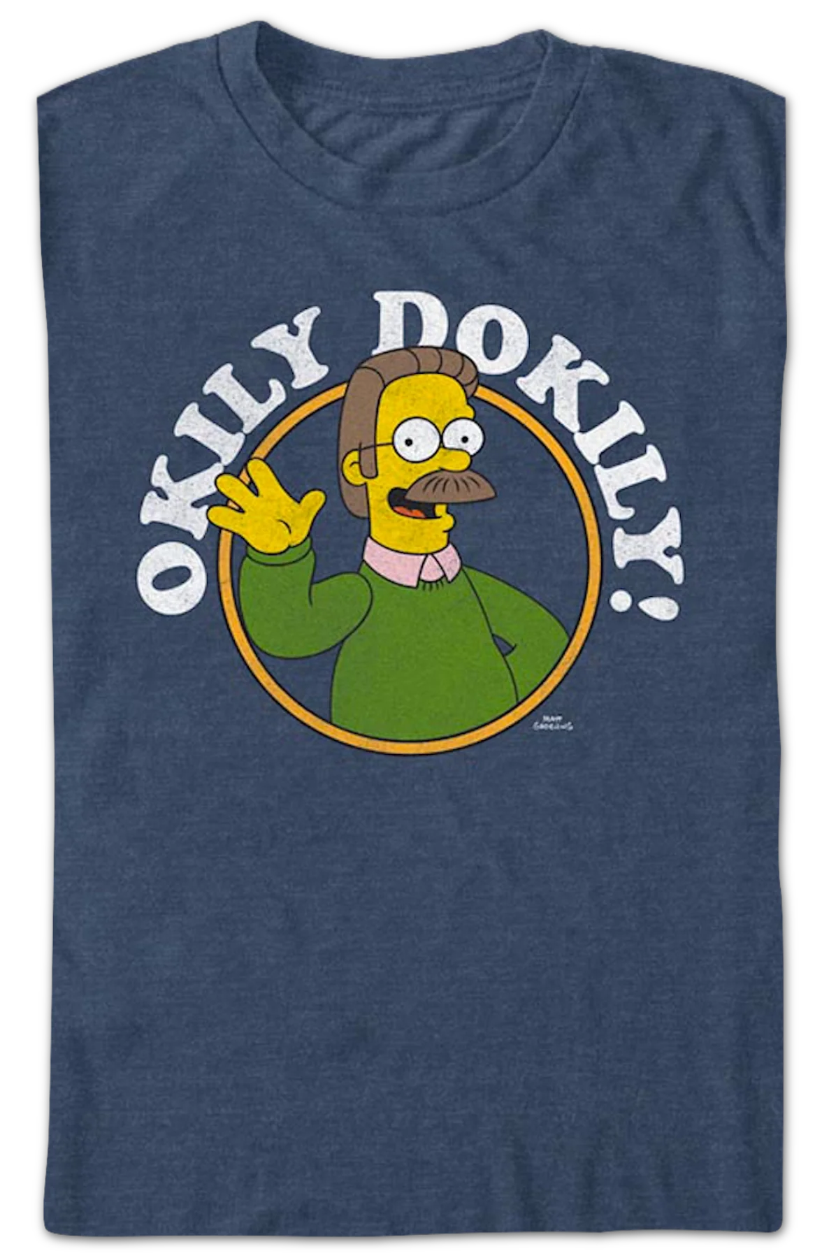 Navy Heather Ned Flanders Okily Dokily Simpsons T-Shirt - Image 2