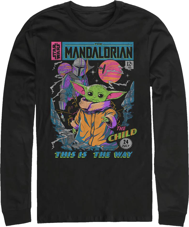 Neon Mandalorian Comic Book Cover Star Wars Long Sleeve Shirt