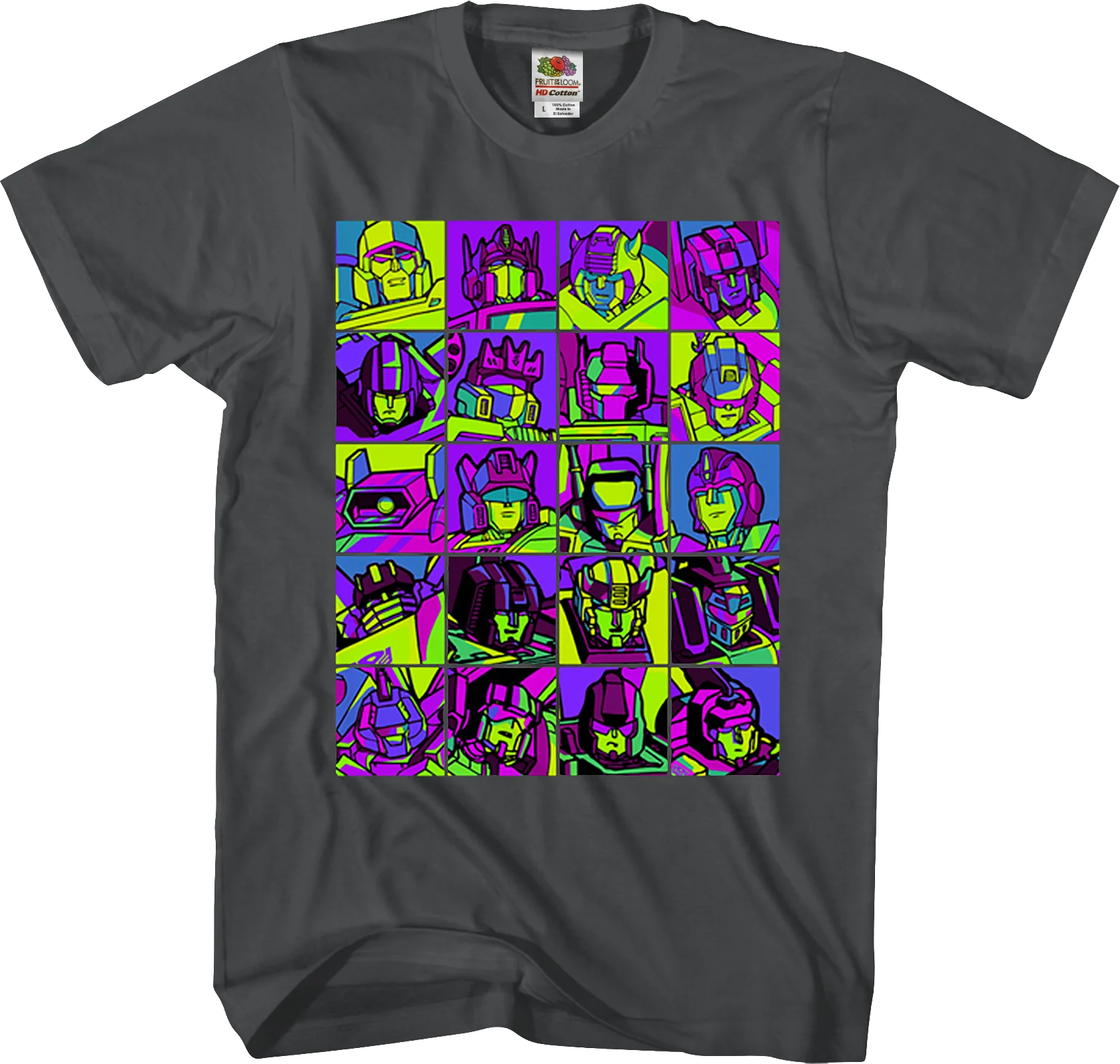Neon Pop Art Robot Collage Transformers T-Shirt