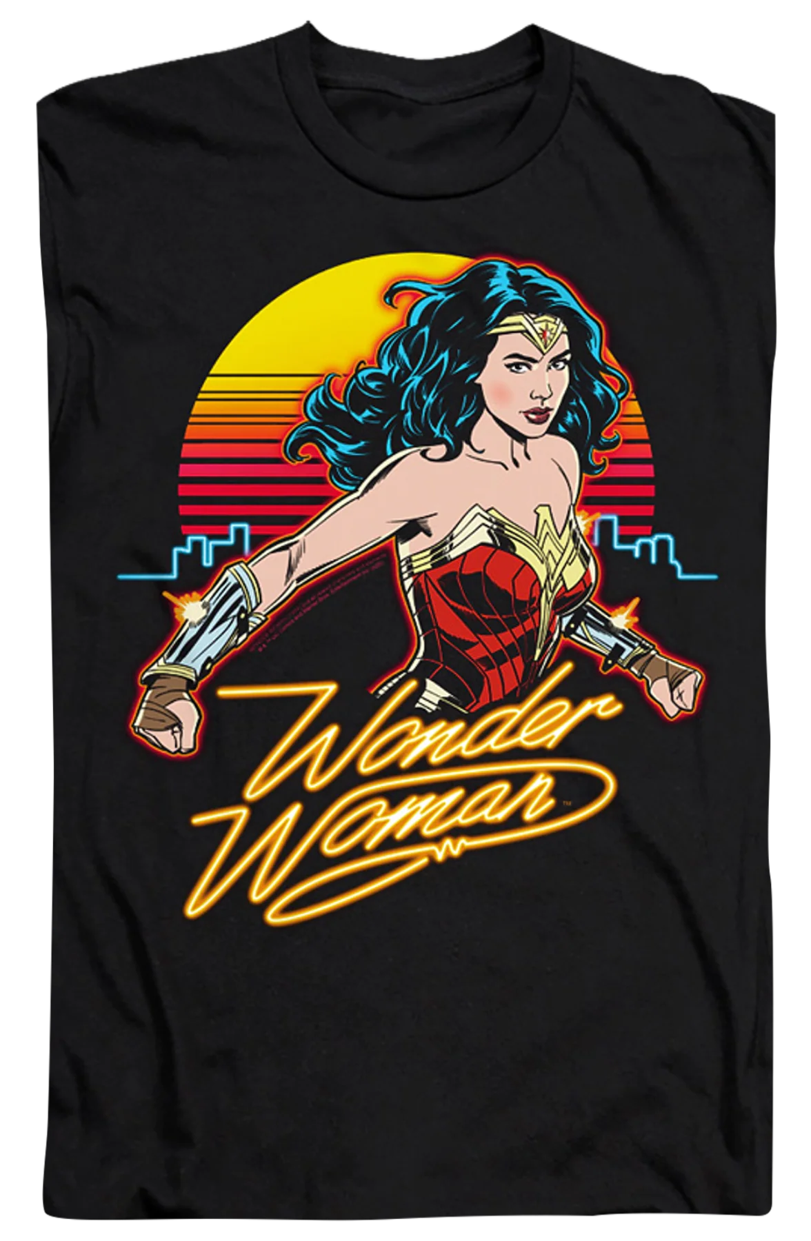Neon Skyline Wonder Woman T-Shirt - Image 2