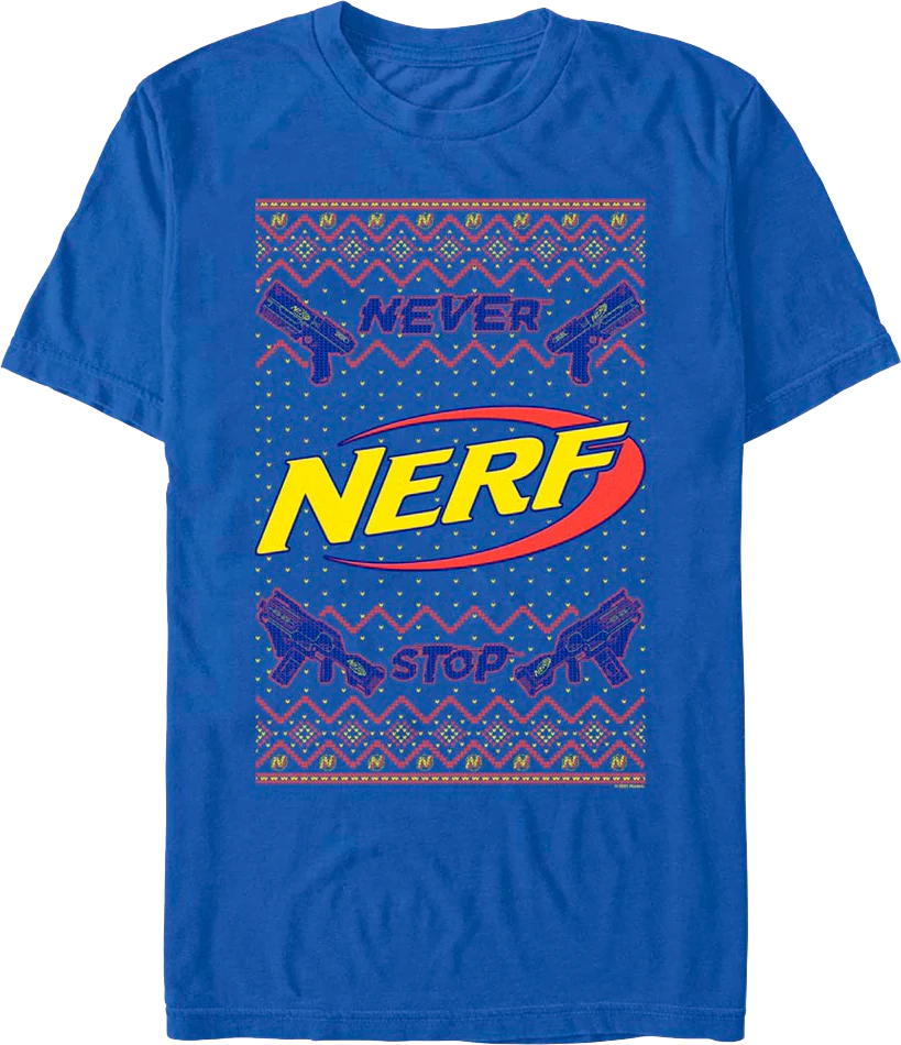 Never Stop Faux Ugly Christmas Sweater Nerf T-Shirt