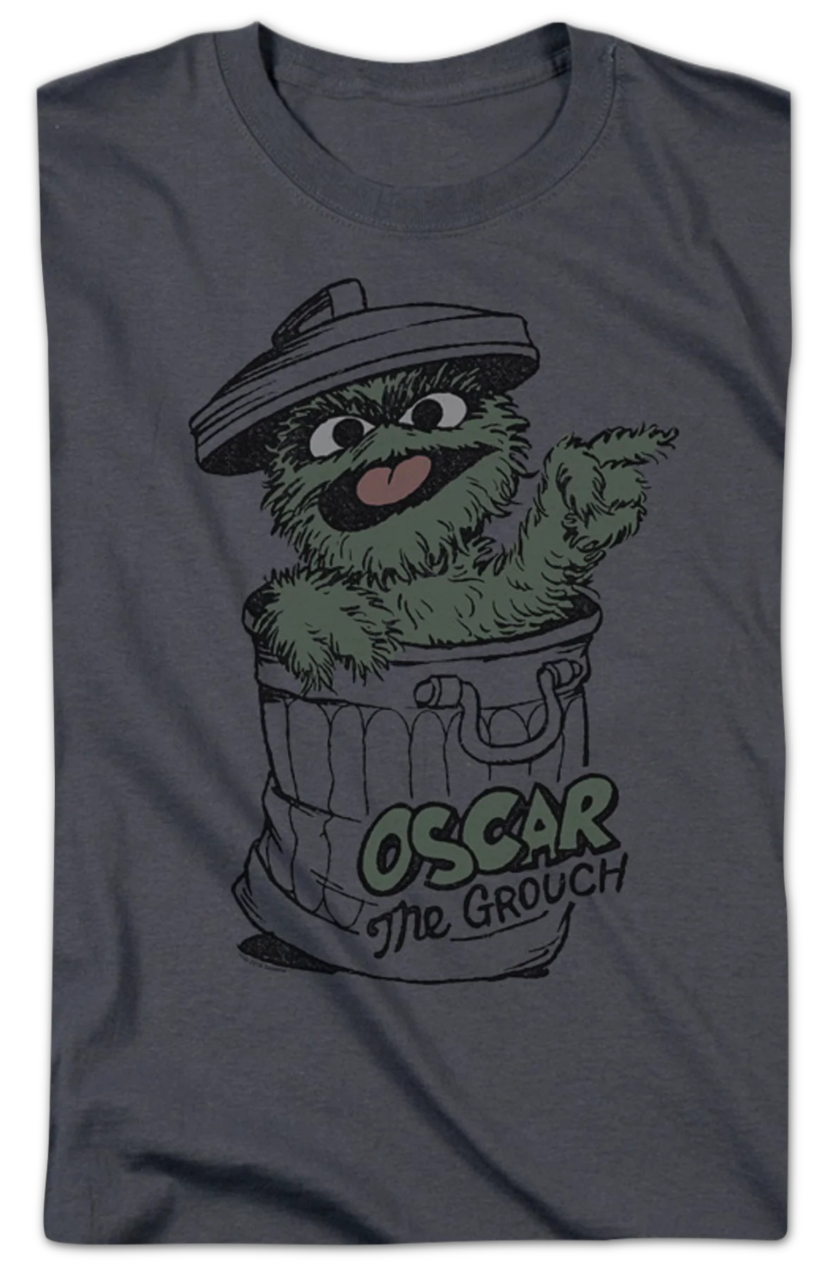 Oscar The Grouch Charcoal Sesame Street T-Shirt - Image 2