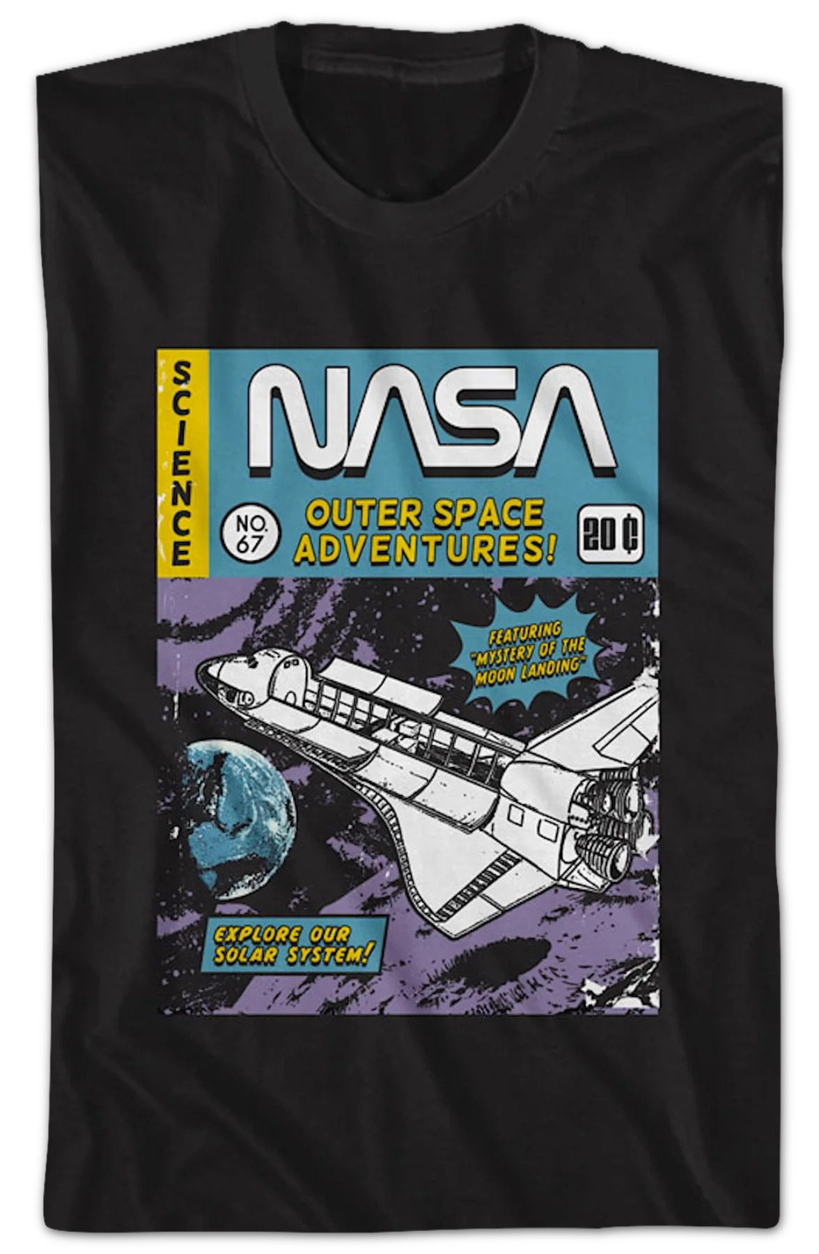 Outer Space Adventures Comic Book Cover NASA T-Shirt - Image 2