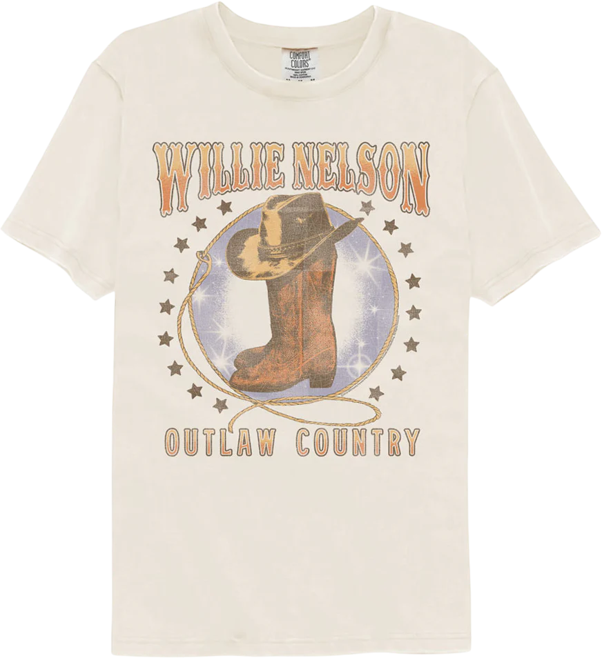 Outlaw Country Boots & Hat Willie Nelson Comfort Colors Brand T-Shirt