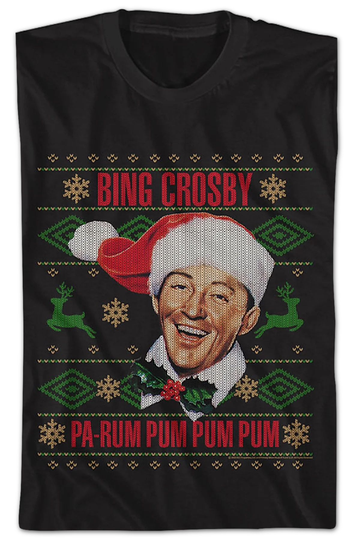 Pa-Rum Pum Pum Pum Faux Ugly Christmas Sweater Bing Crosby T-Shirt - Image 2