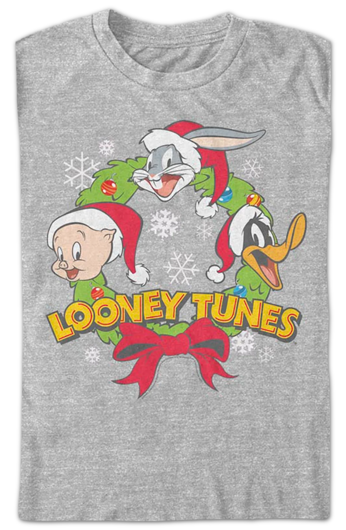 Porky Bugs Daffy Christmas Wreath Looney Tunes T-Shirt - Image 2