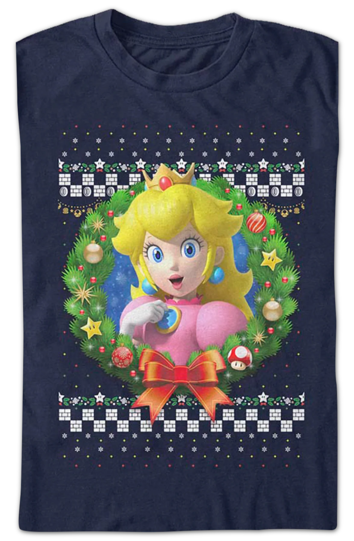 Princess Peach Christmas Wreath Super Mario Bros. T-Shirt - Image 2