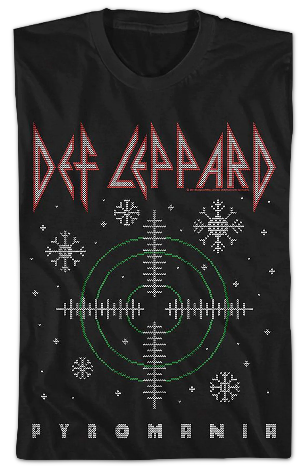 Pyromania Faux Ugly Christmas Sweater Def Leppard T-Shirt - Image 2