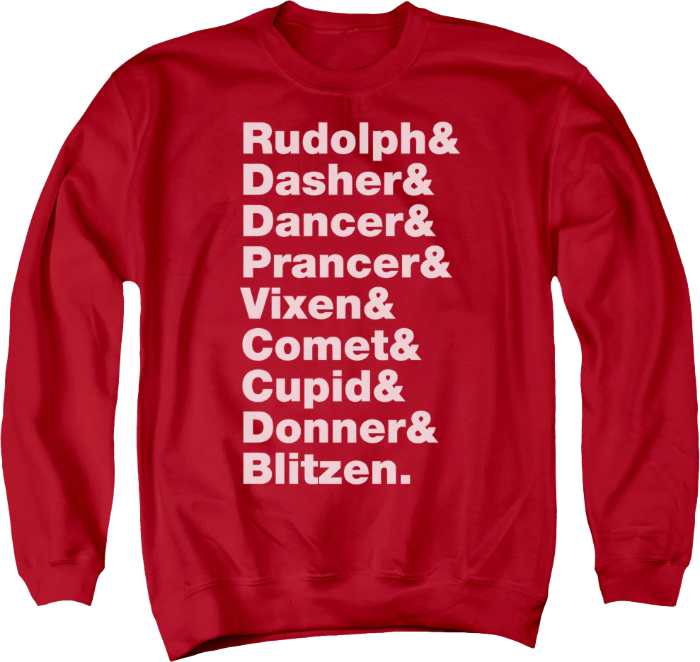 Reindeer Names Christmas Sweatshirt