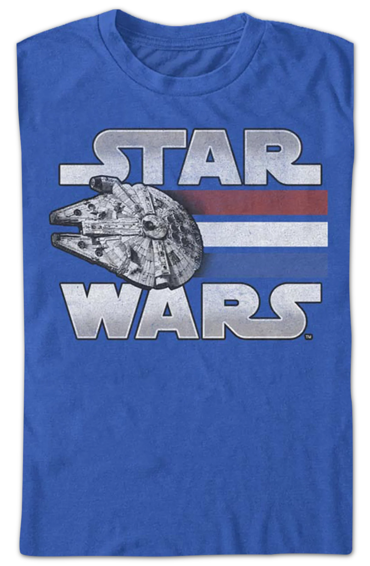 Retro Millennium Falcon Red White Blue Stripes Star Wars T-Shirt - Image 2