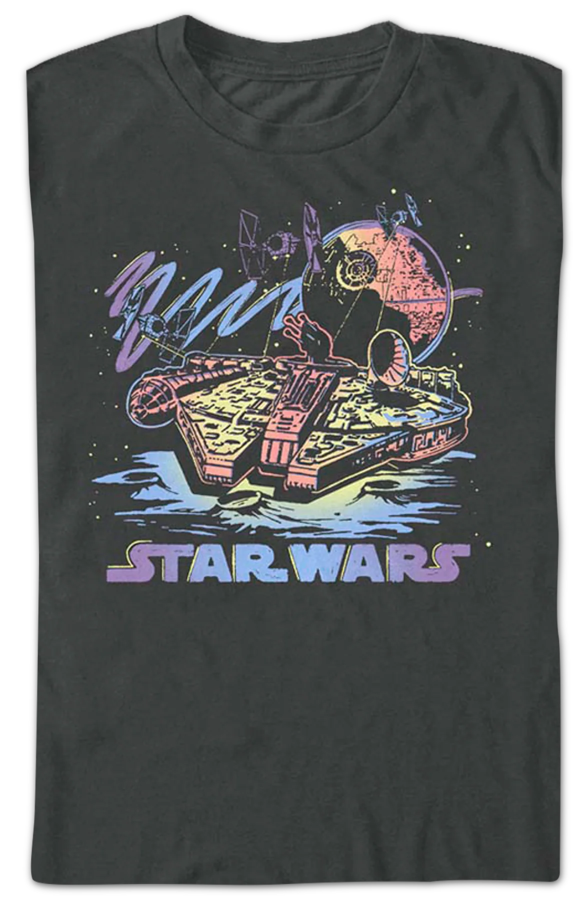 Retro Neon Millennium Falcon Star Wars T-Shirt - Image 2