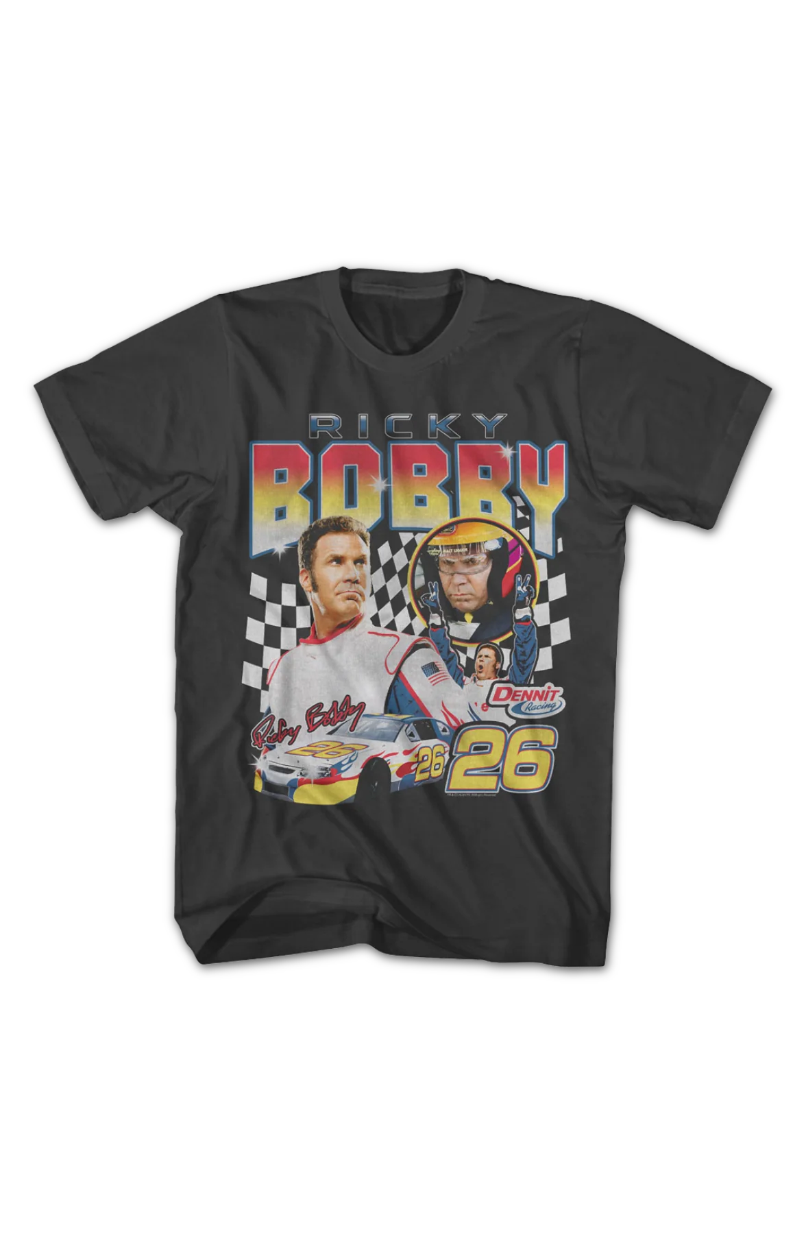 Ricky Bobby Checkered Flag Collage Talladega Nights T-Shirt - Image 2