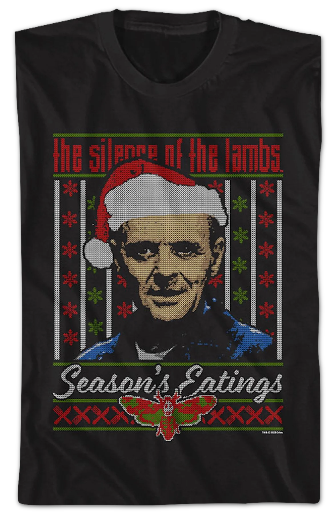 Season's Eatings Faux Ugly Xmas Sweater Silence of the Lambs T-Shirt - Image 2