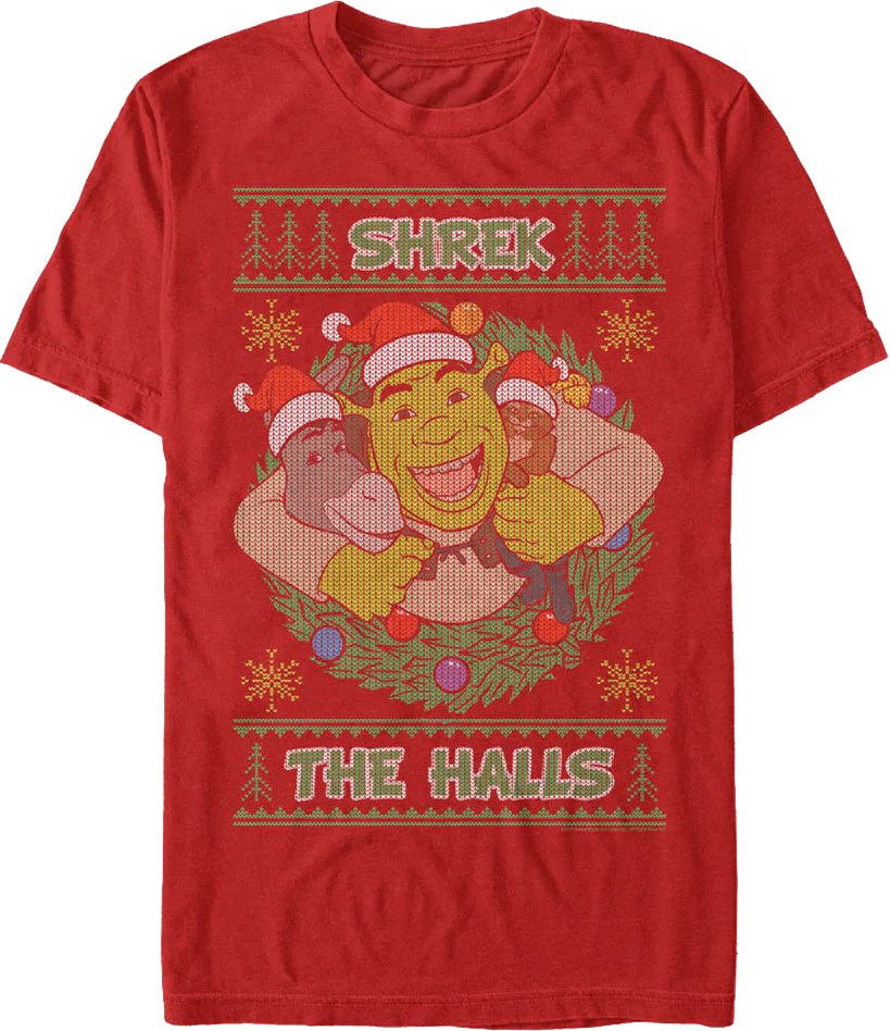 Shrek The Halls Faux Ugly Christmas Sweater Shrek T-Shirt