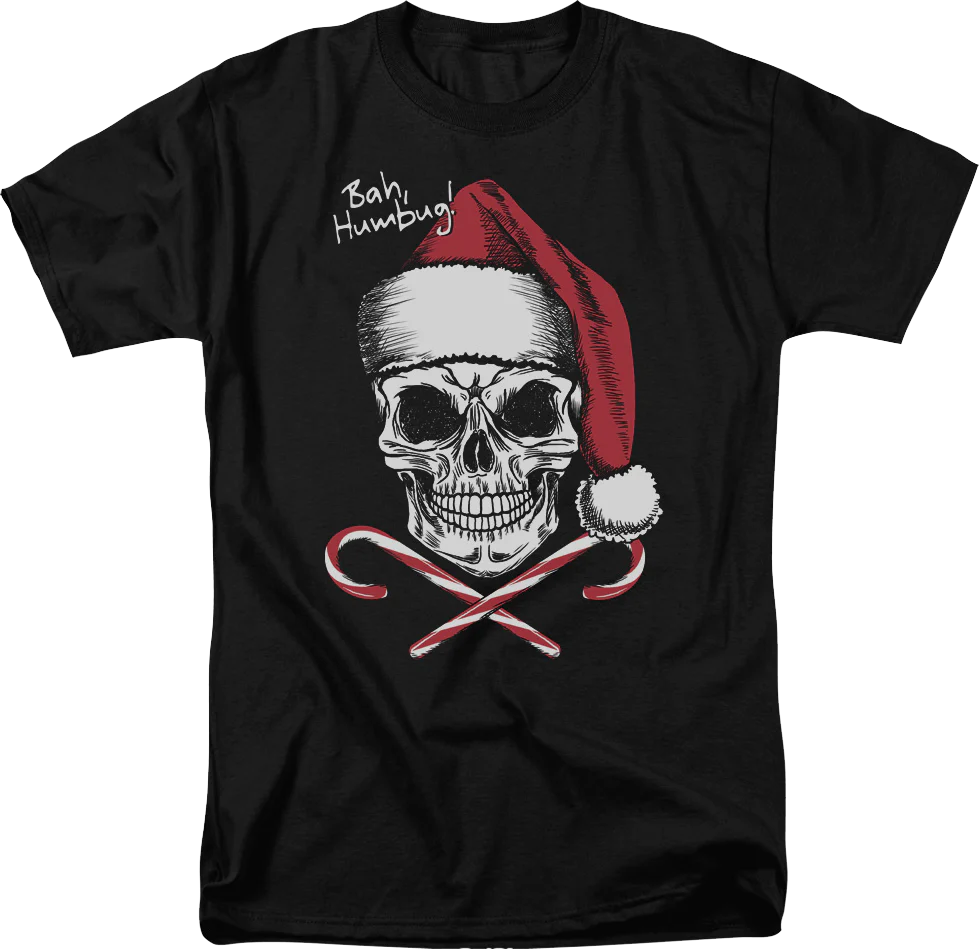 Skull And Candy Canes Bah Humbug T-Shirt
