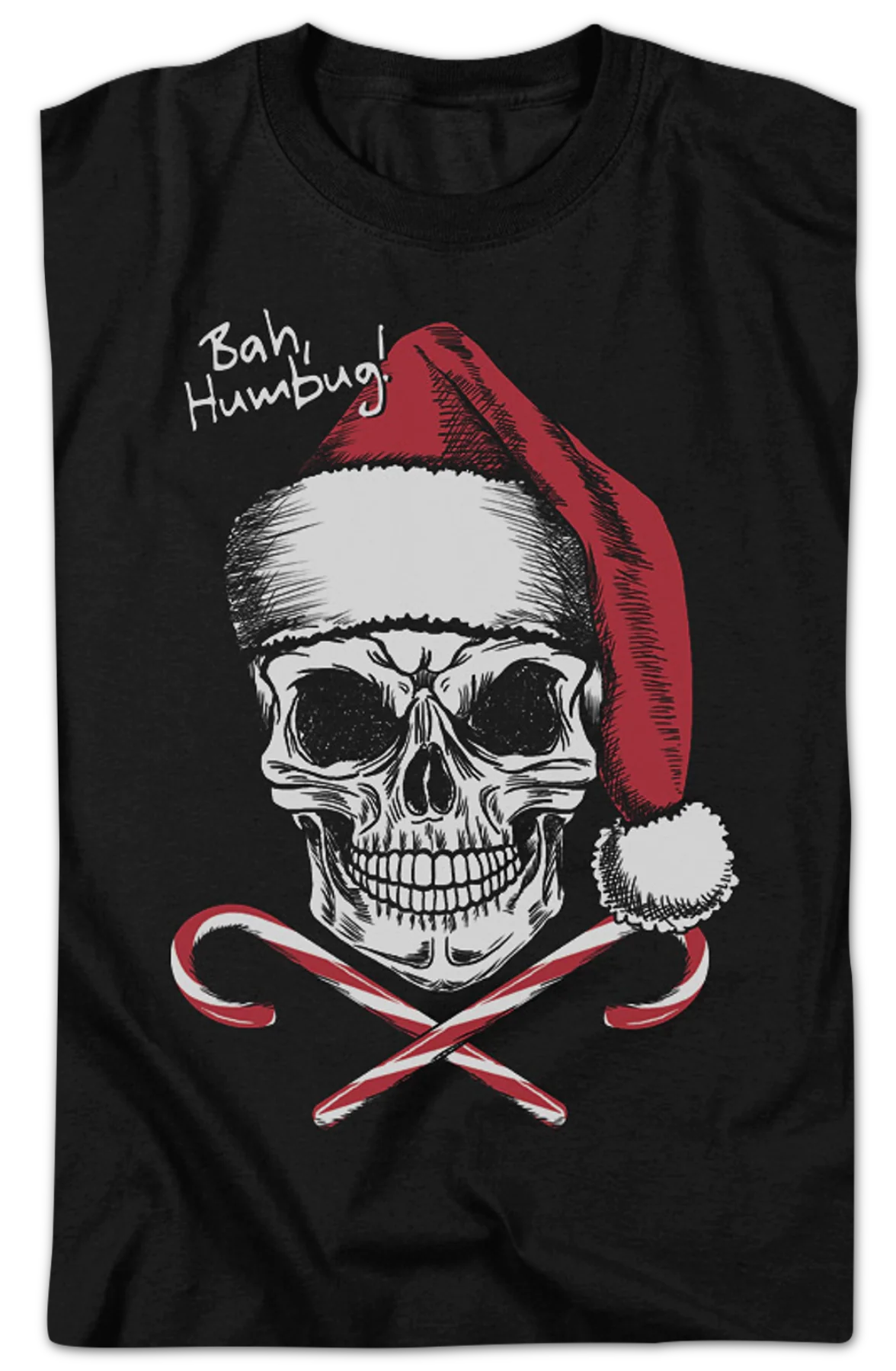 Skull And Candy Canes Bah Humbug T-Shirt - Image 2