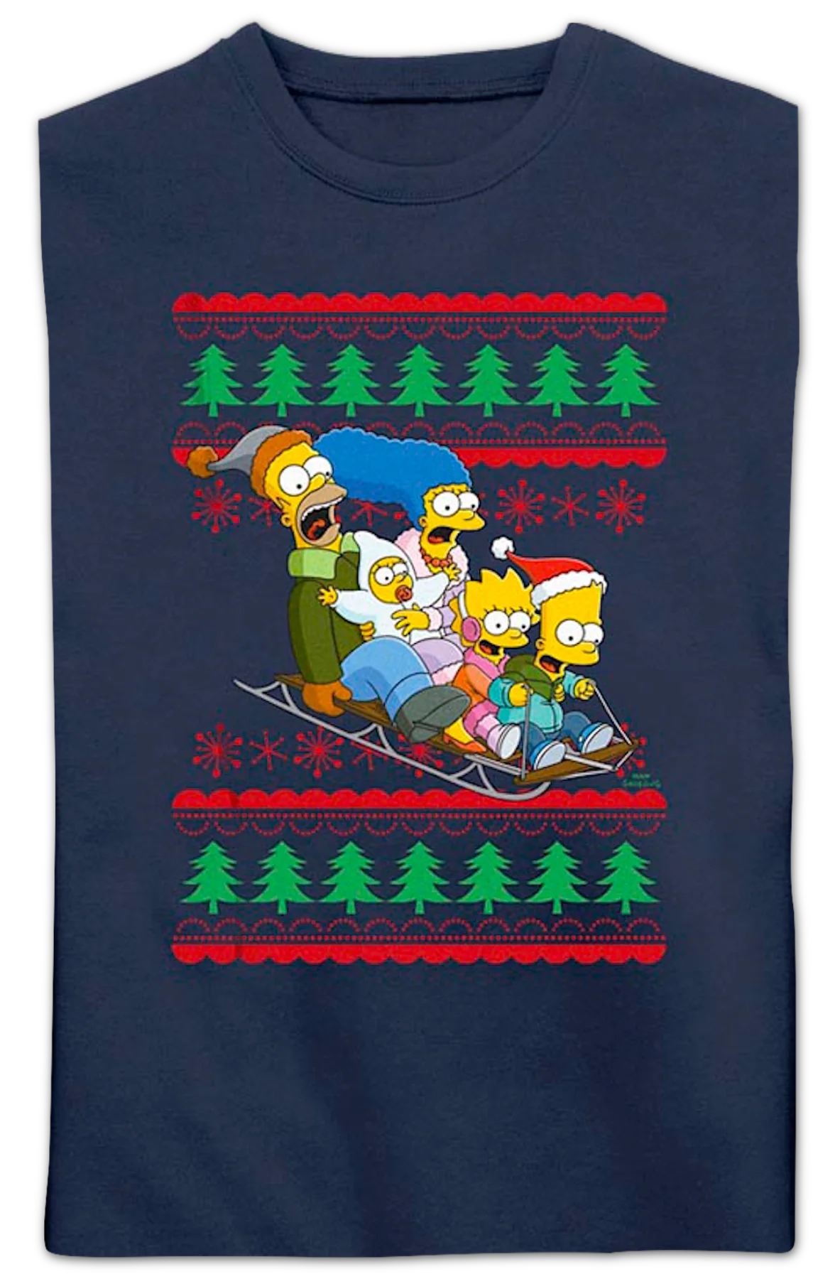 Sled Ride Faux Ugly Christmas Sweater Simpsons Sweatshirt - Image 2