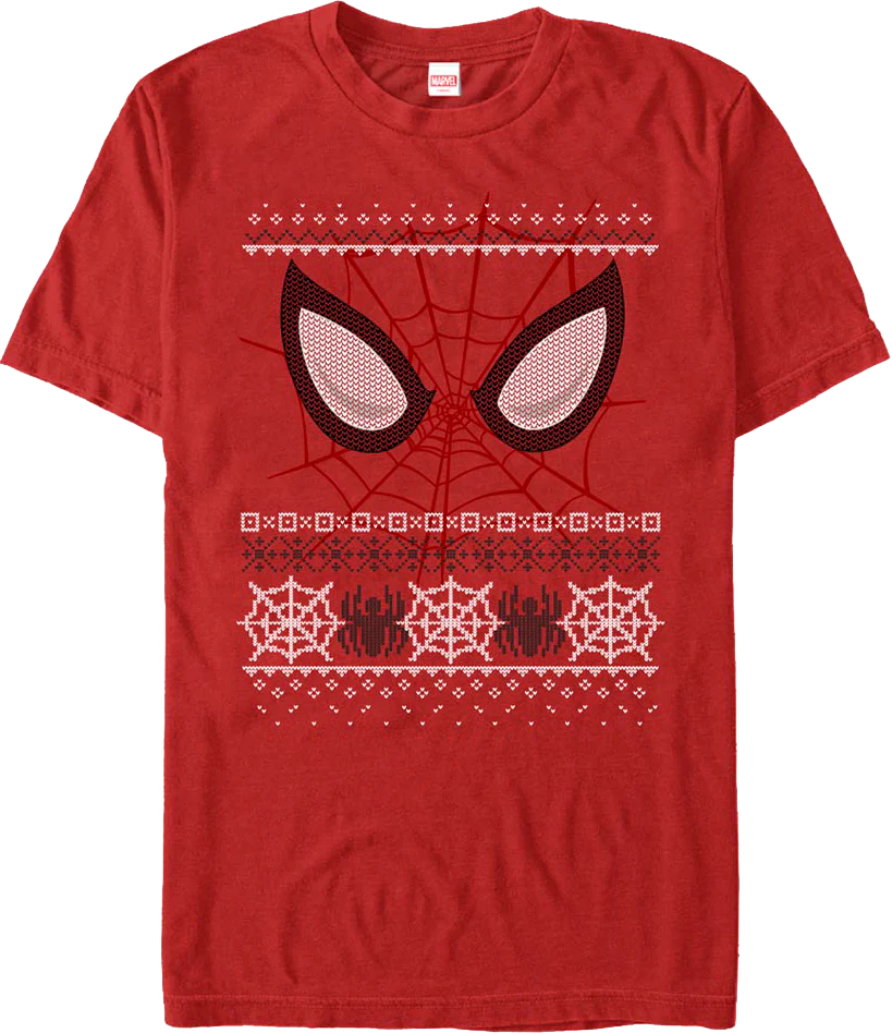 Spider-Man Mask Faux Ugly Christmas Sweater Marvel Comics T-Shirt