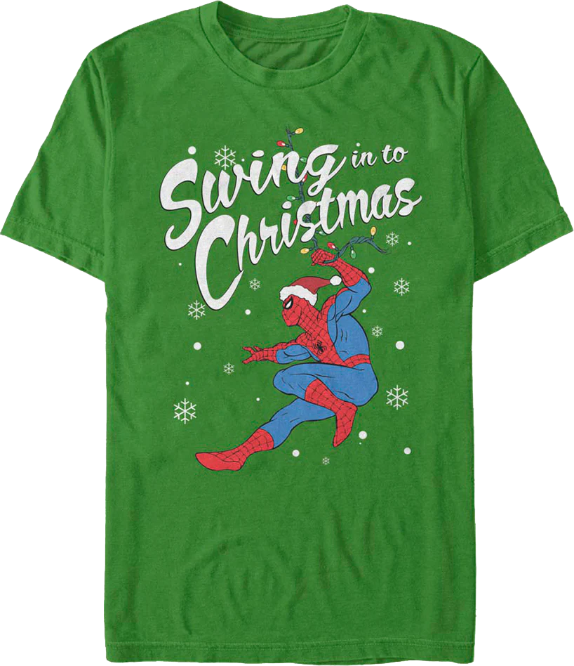 Spider-Man Swing in to Christmas Marvel Comics T-Shirt