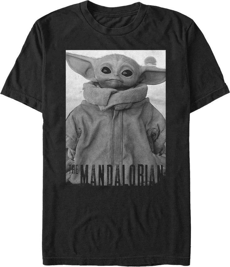 Star Wars The Mandalorian The Child Black And White Portrait T-Shirt