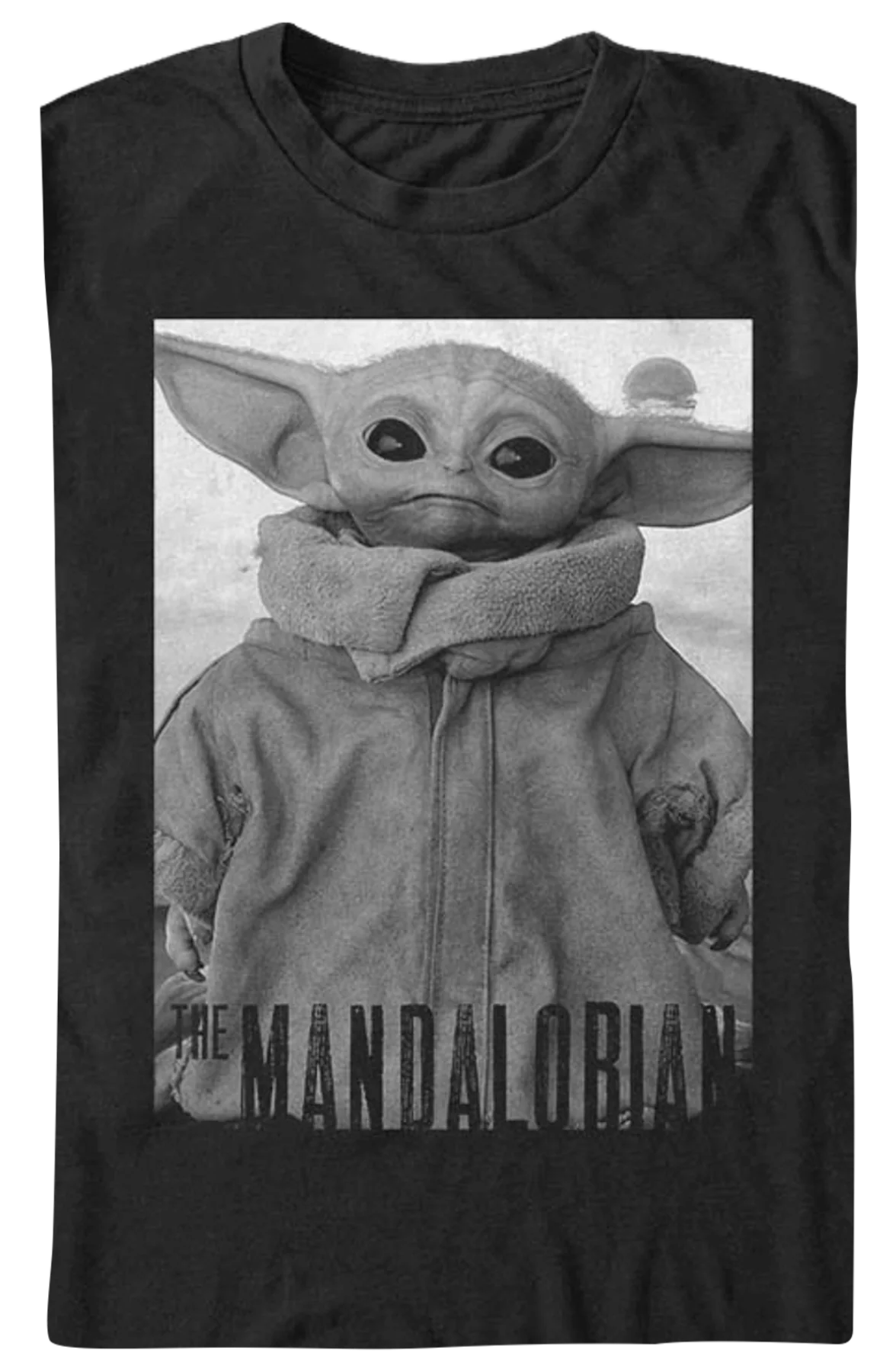Star Wars The Mandalorian The Child Black And White Portrait T-Shirt - Image 2