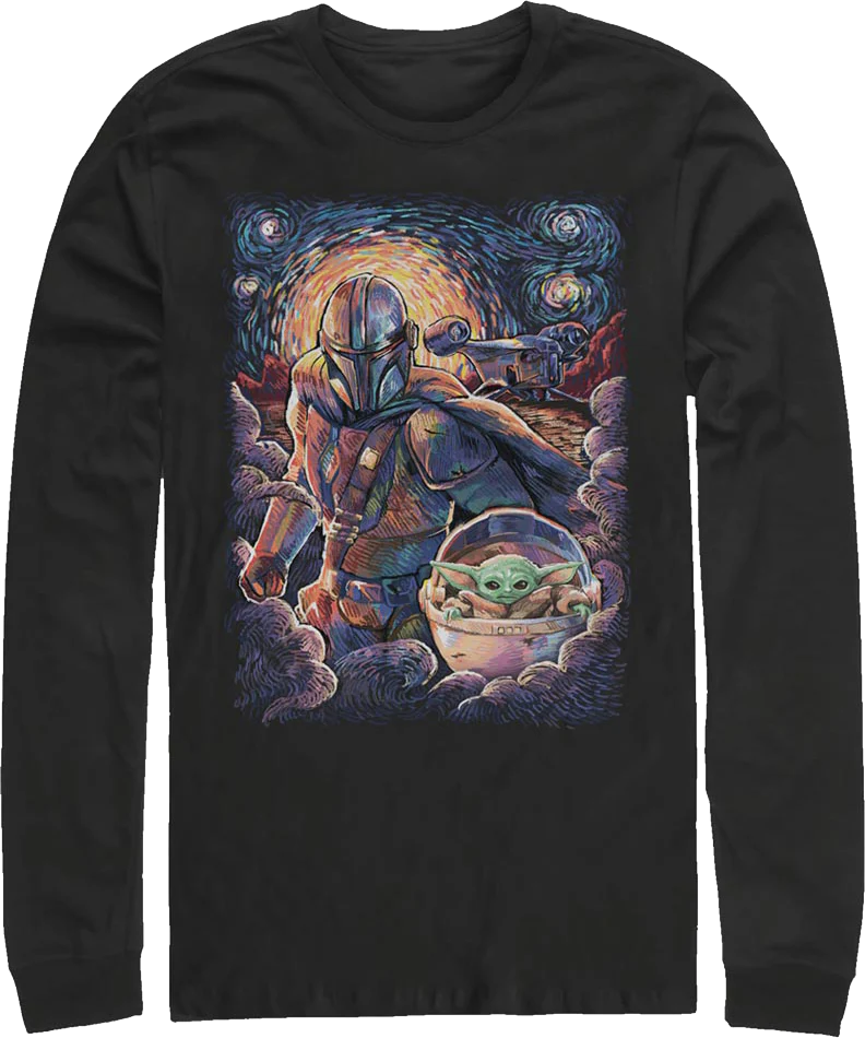 Starry Mandalorian And Child Star Wars Long Sleeve Shirt