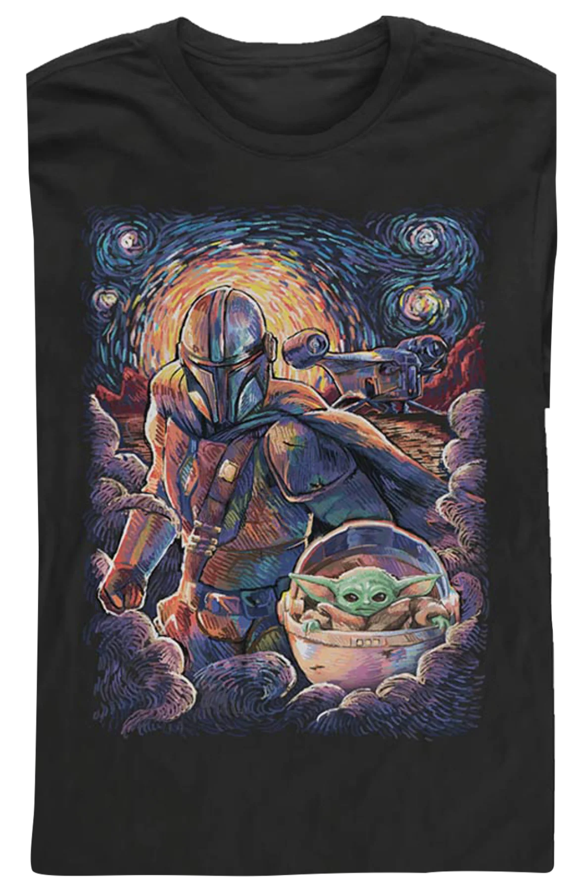 Starry Mandalorian And Child Star Wars Long Sleeve Shirt - Image 2