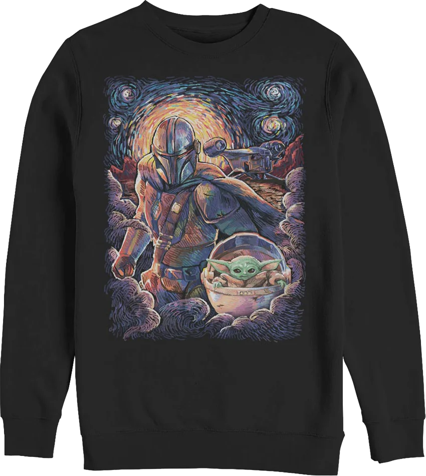 Starry Mandalorian And Child Star Wars Sweatshirt