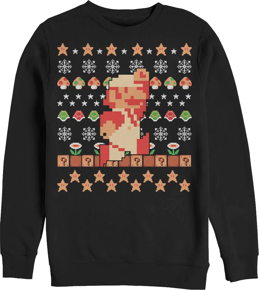 Super Mario Faux Ugly Christmas Sweater Nintendo Sweatshirt