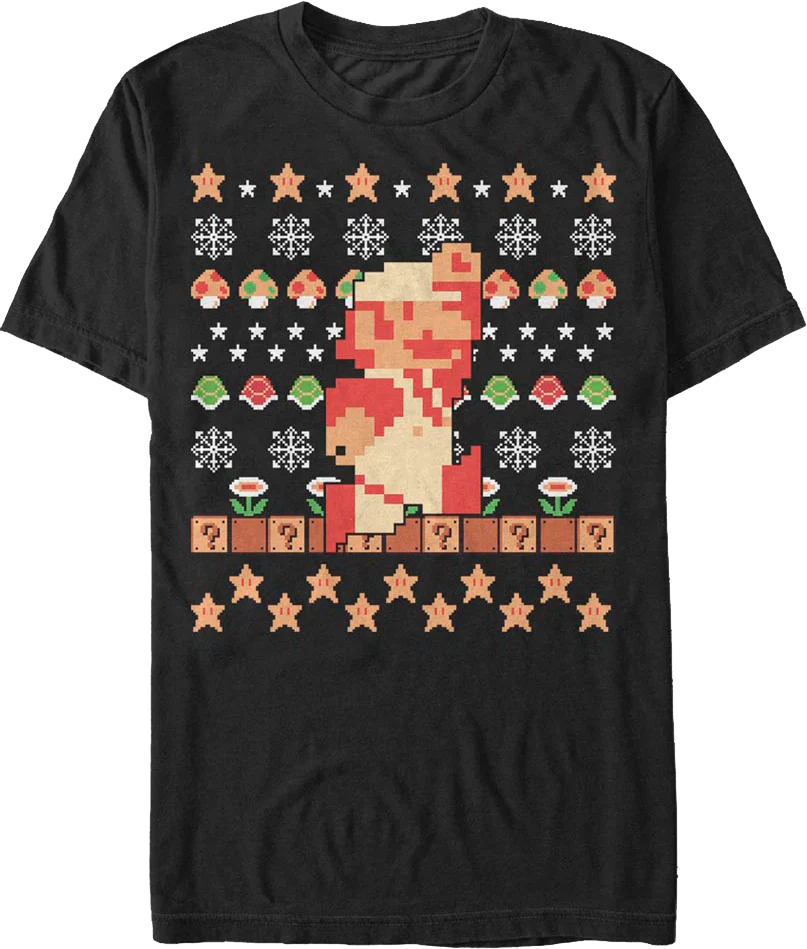 Super Mario Faux Ugly Christmas Sweater Nintendo T-Shirt