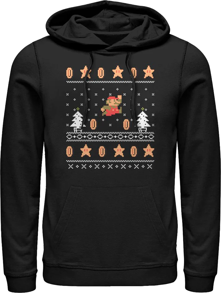Super Mario Jump Faux Ugly Christmas Sweater Nintendo Hoodie