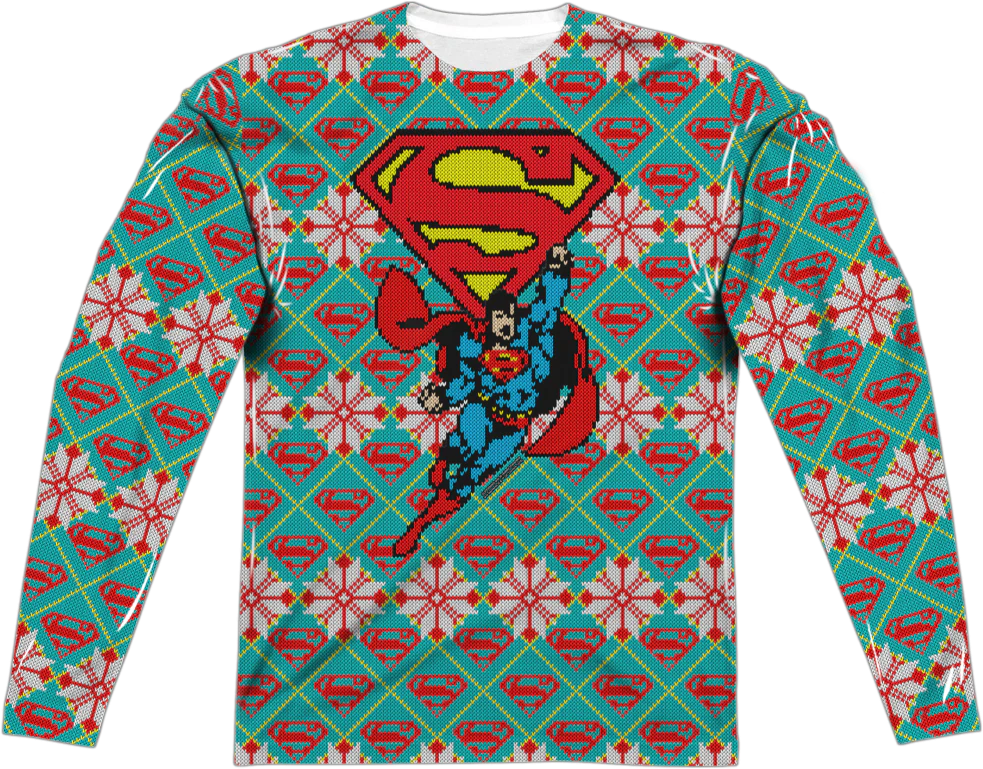 Superman Ugly Faux Christmas Sweater Long Sleeve Tee