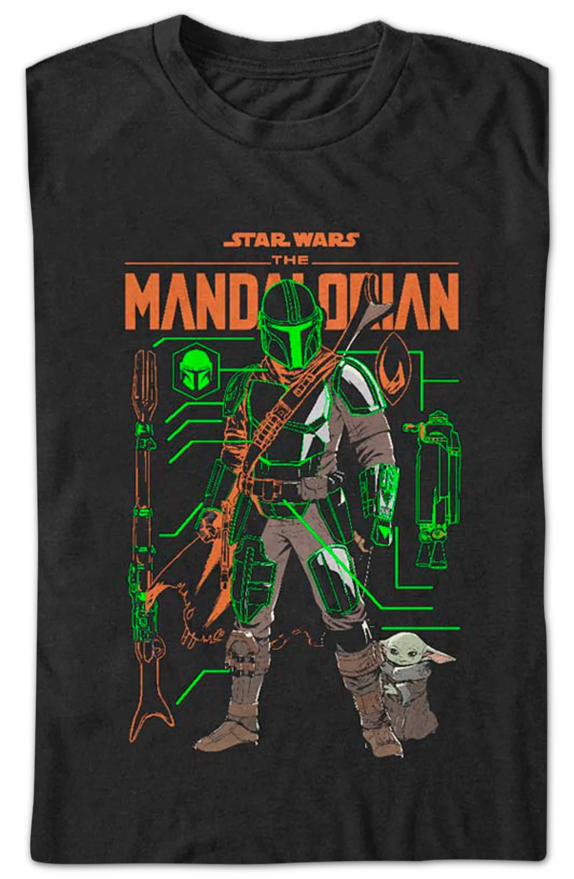 The Mandalorian And The Child Outlines Star Wars T-Shirt - Image 2