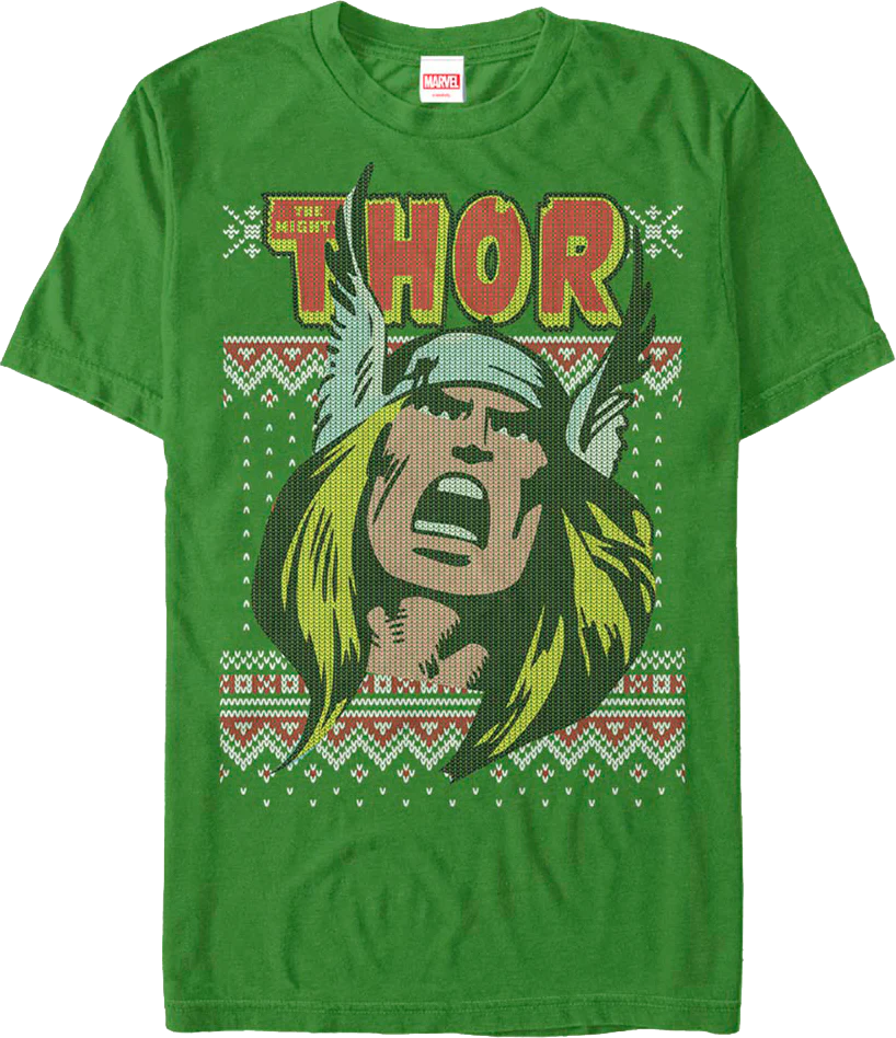 Thor Faux Ugly Christmas Sweater Marvel Comics T-Shirt