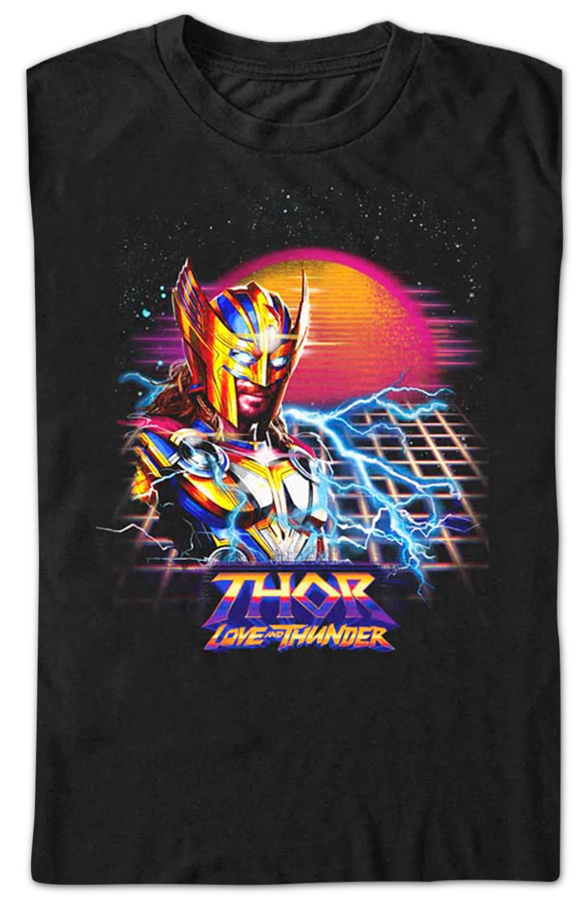 Thor Love And Thunder Synthwave Sunset Marvel Comics T-Shirt - Image 2