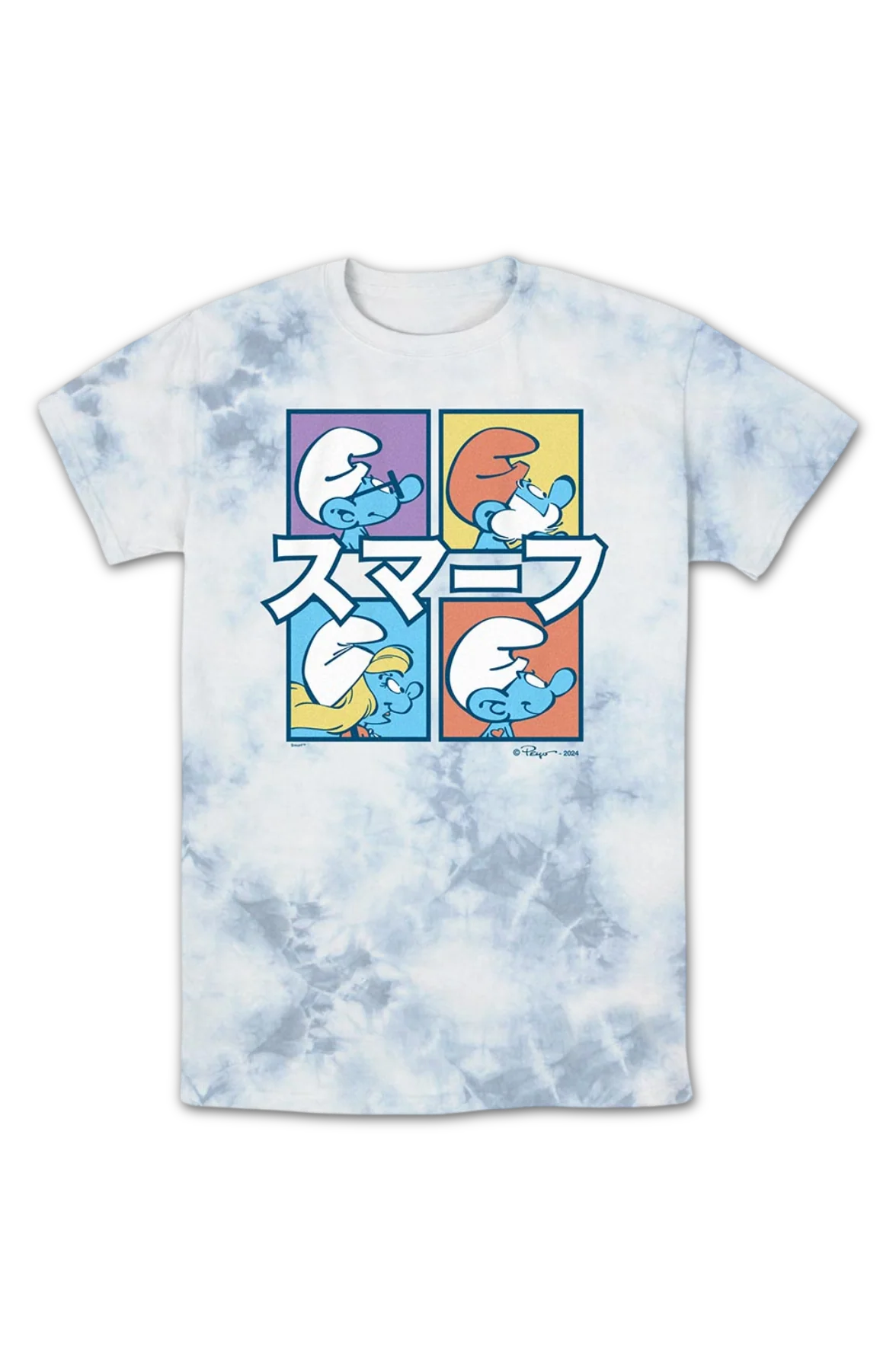 Tie Dye Japanese Blocks Smurfs T-Shirt - Image 2
