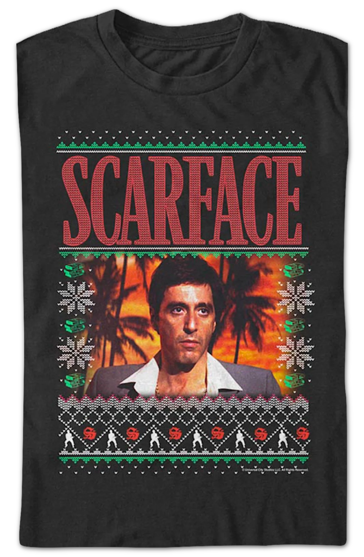 Tony Montana Faux Ugly Christmas Sweater Scarface T-Shirt - Image 2