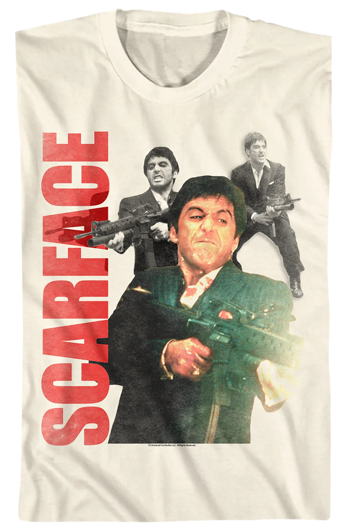Tony Montana Shooting Collage Scarface T-Shirt - Image 2