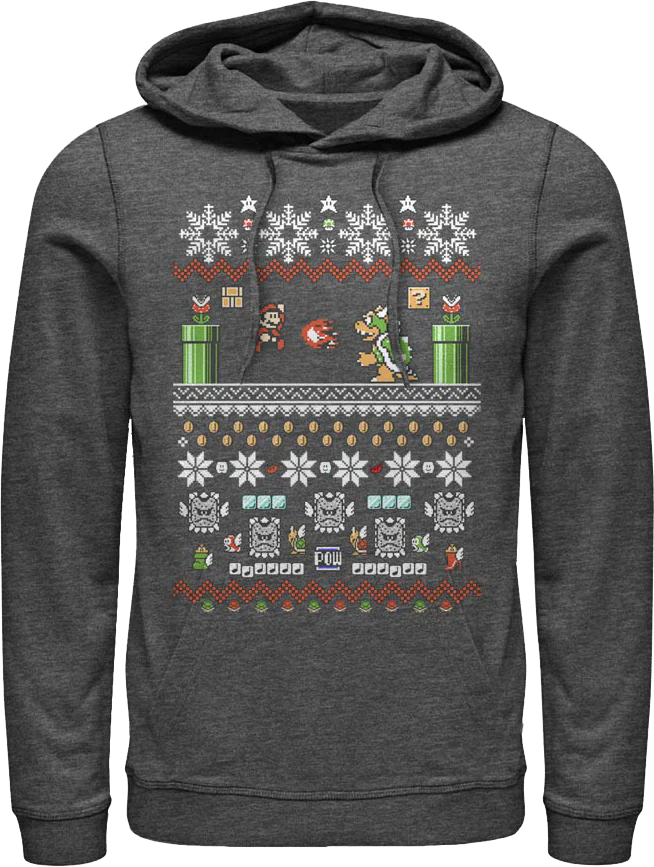Ugly Faux Knit Mario and Bowser Nintendo Hoodie