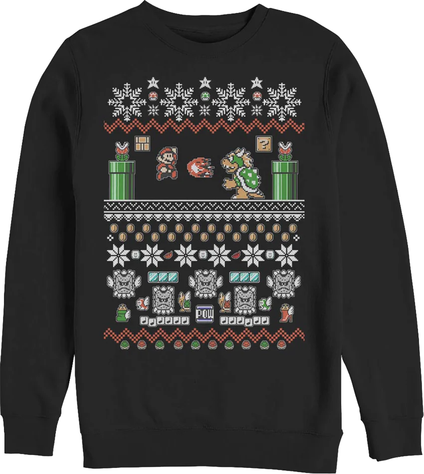 Ugly Faux Knit Mario and Bowser Nintendo Sweatshirt