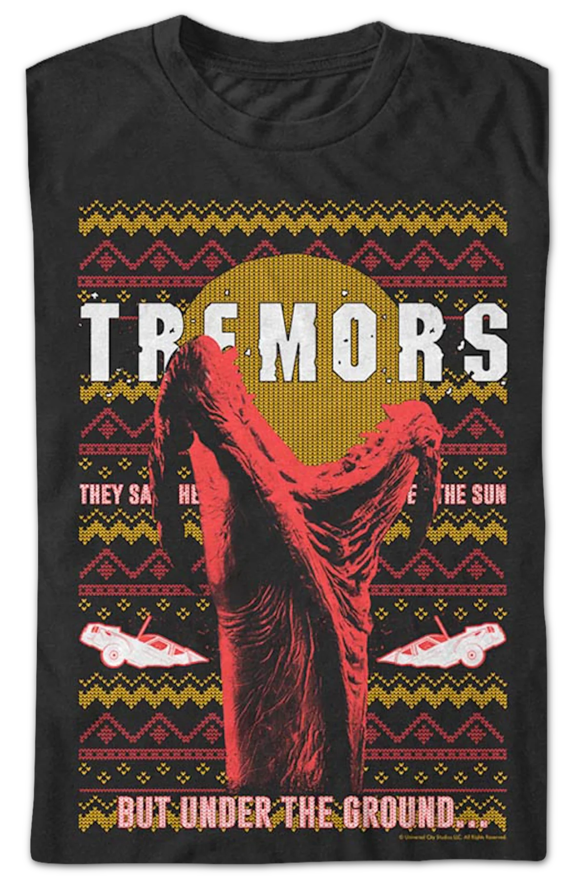 Under The Ground Faux Ugly Christmas Sweater Tremors T-Shirt - Image 2