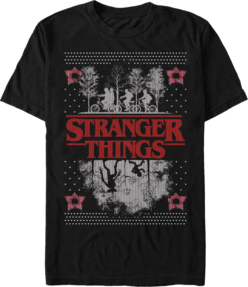 Upside Down Faux Ugly Christmas Sweater Stranger Things T-Shirt