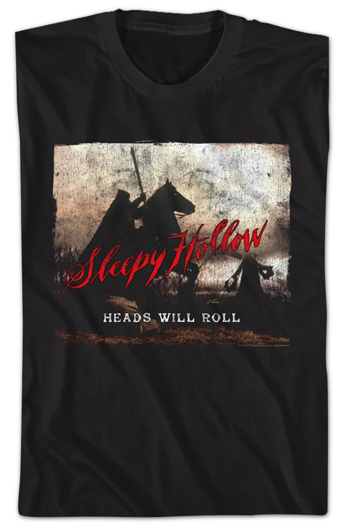 Vintage Heads Will Roll Poster Sleepy Hollow T-Shirt - Image 2