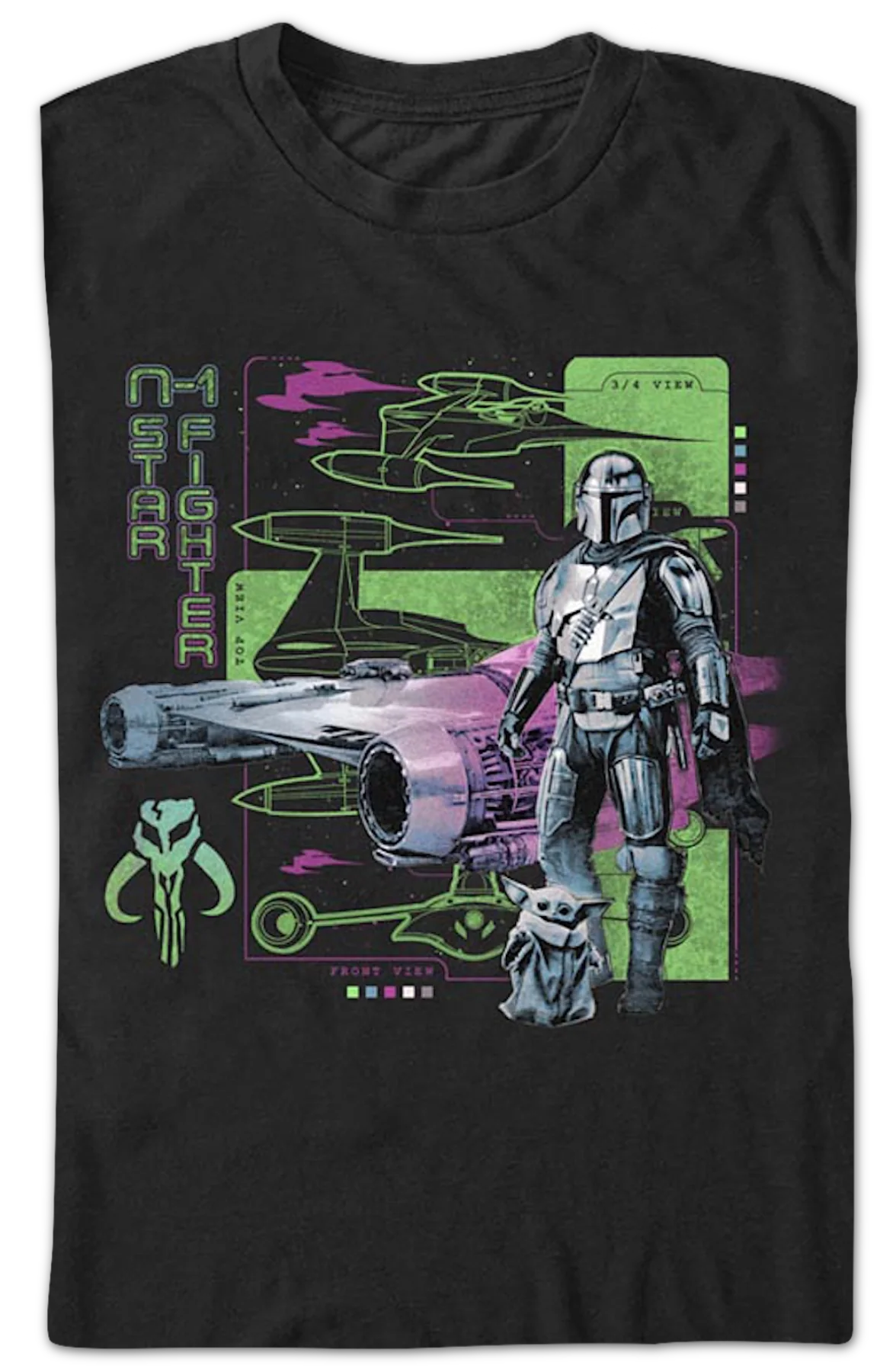 Vintage Mandalorian N-1 Starfighter Star Wars T-Shirt - Image 2