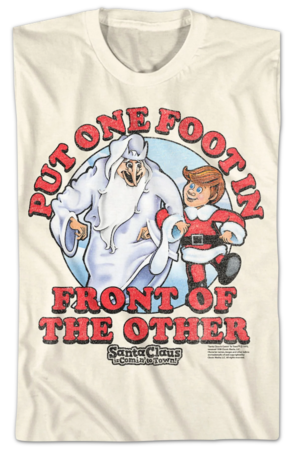Vintage One Foot Santa Claus Is Comin' To Town Shirt - Image 2