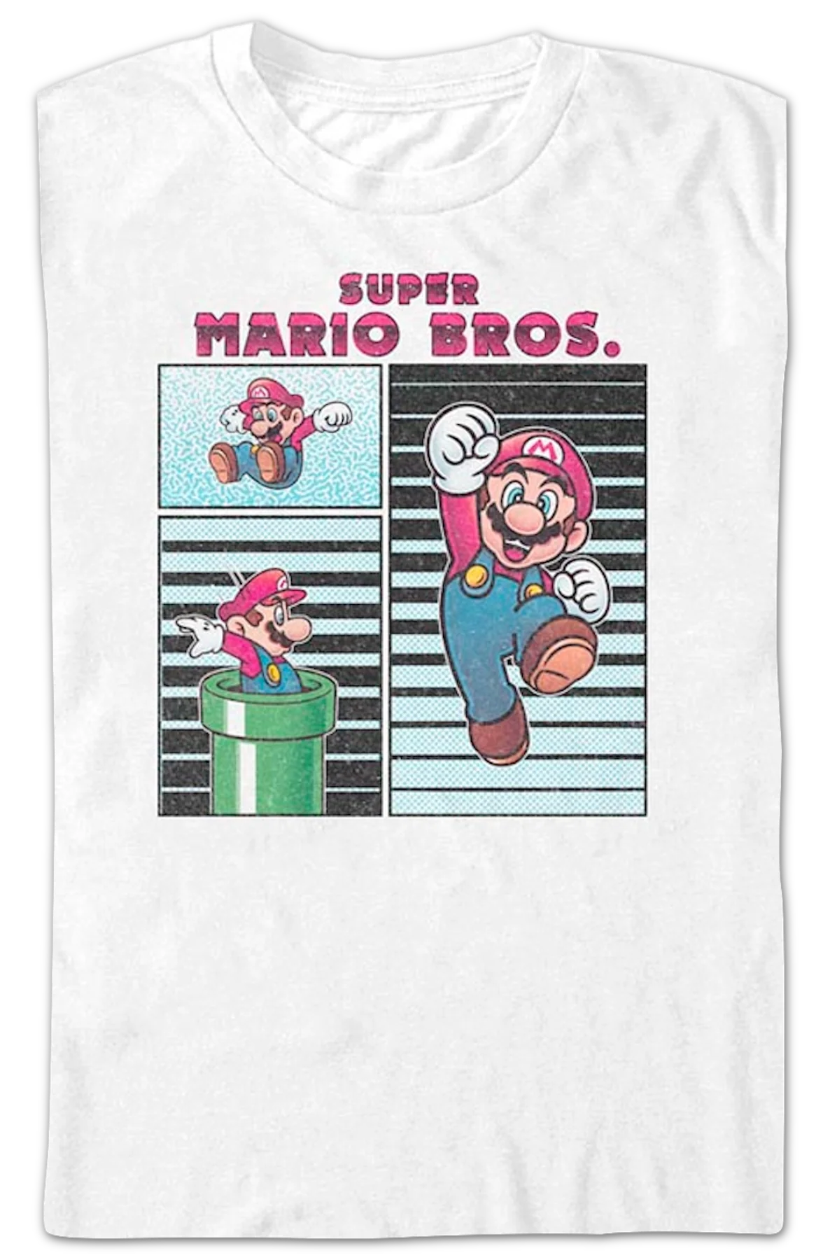 White Mario Poses Collage Super Mario Bros. T-Shirt - Image 2