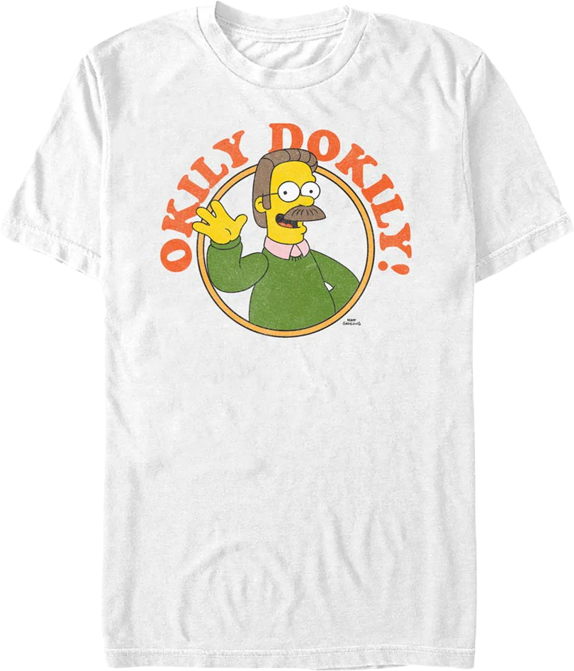 White Ned Flanders Okily Dokily Simpsons T-Shirt